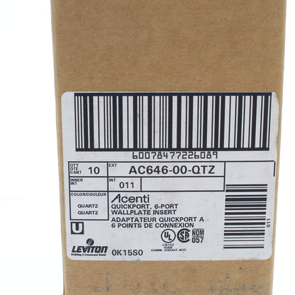 Leviton AC646-QTZ Quartz 1-Gang 6-Port Quickport Wallplate Cover Inserts 10-pack