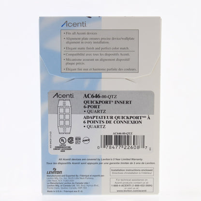 Leviton AC646-QTZ Quartz Quickport Acenti 1G 6-Port Polymer Wallplate Insert