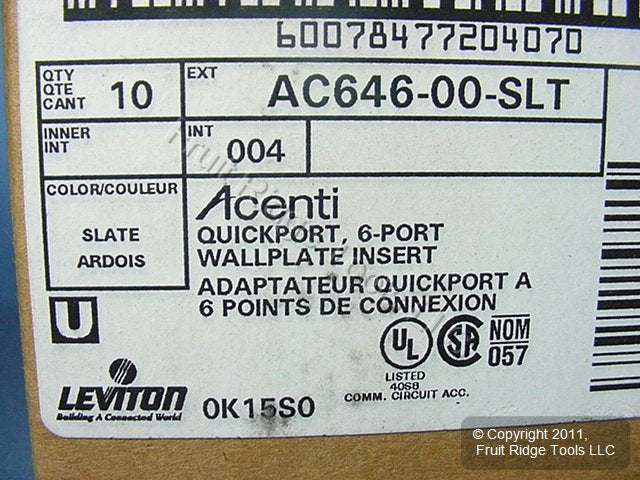 Leviton AC646-SLT Slate 1-Gang 6-Port Quickport Wallplate Cover Inserts 10-pack