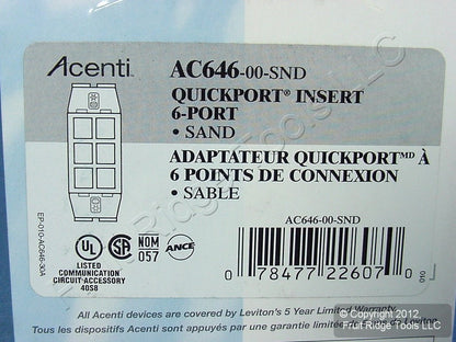 Leviton Quickport Sand Acenti 1G 6-Port Polymer Wallplate Insert AC646-SND