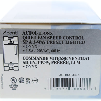 Leviton ACF01-1L-ONX Black Onyx Acenti S.P/3-Way Ceiling Fan Speed Control 1.5A