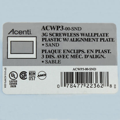 Leviton ACWP3-SND Sand 3-Gang 3-Acenti Engineering Grade Polymer Wallplate Cover
