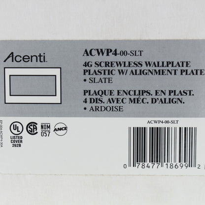 Leviton ACWP4-SLT Slate 4-Gang Acenti Engineering Grade Polymer Wallplate Cover