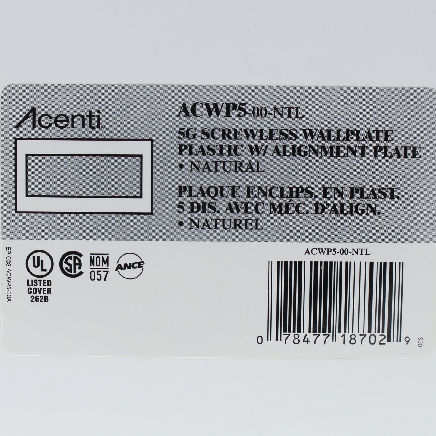Leviton ACWP5-NTL Natural 5-Gang Acenti Screwless Wallplate with Alignment Cover