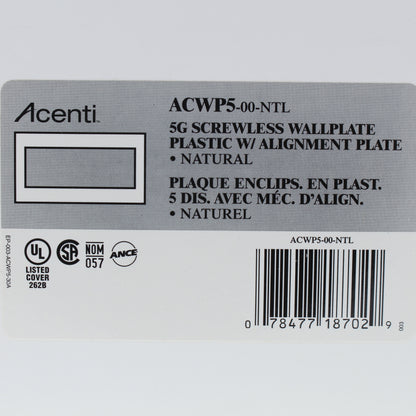 Leviton ACWP5-NTL Natural 5-Gang Acenti Screwless Wallplate with Alignment Cover
