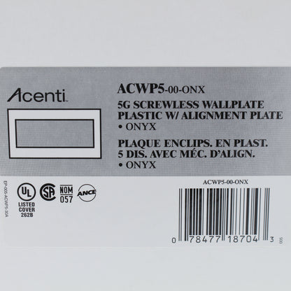 Leviton ACWP5-ONX Onyx 5-Gang 5-Acenti Engineering Grade Polymer Wallplate Cover