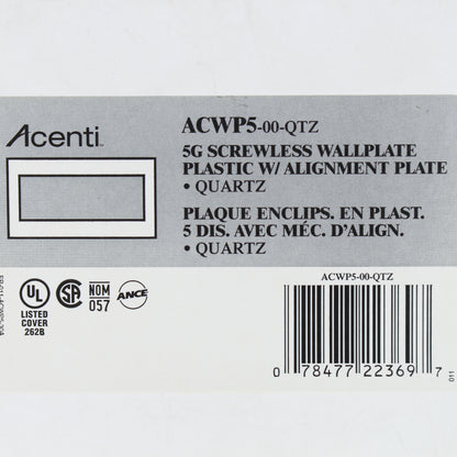Leviton ACWP5-QTZ Quartz 5-Gang Acenti Screwless Wallplate with Alignment Cover