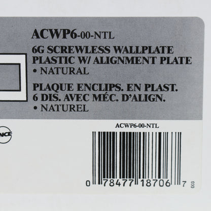 Leviton ACWP6-NTL Natural 6-Gang Acenti Screwless Wallplate with Alignment Cover