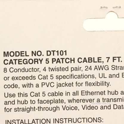 Lance Industries DT101 Gray 7' Cat5e Patch Cord 8 Conductor 4-Twisted Pair 24AWG