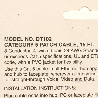 Lance Industries DT102 Gray 15 Ft Cat 5 Patch Cord 100MHz 4-Twisted Pair 24 AWG