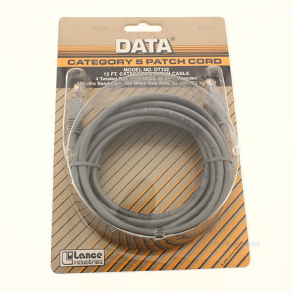 Lance Industries DT102 Gray 15 Ft Cat 5 Patch Cord 100MHz 4-Twisted Pair 24 AWG