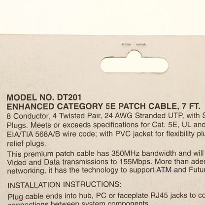 Lance Industries DT101 Gray 7' Cat5e Patch Cord 8 Conductor 4-Twisted Pair 24AWG