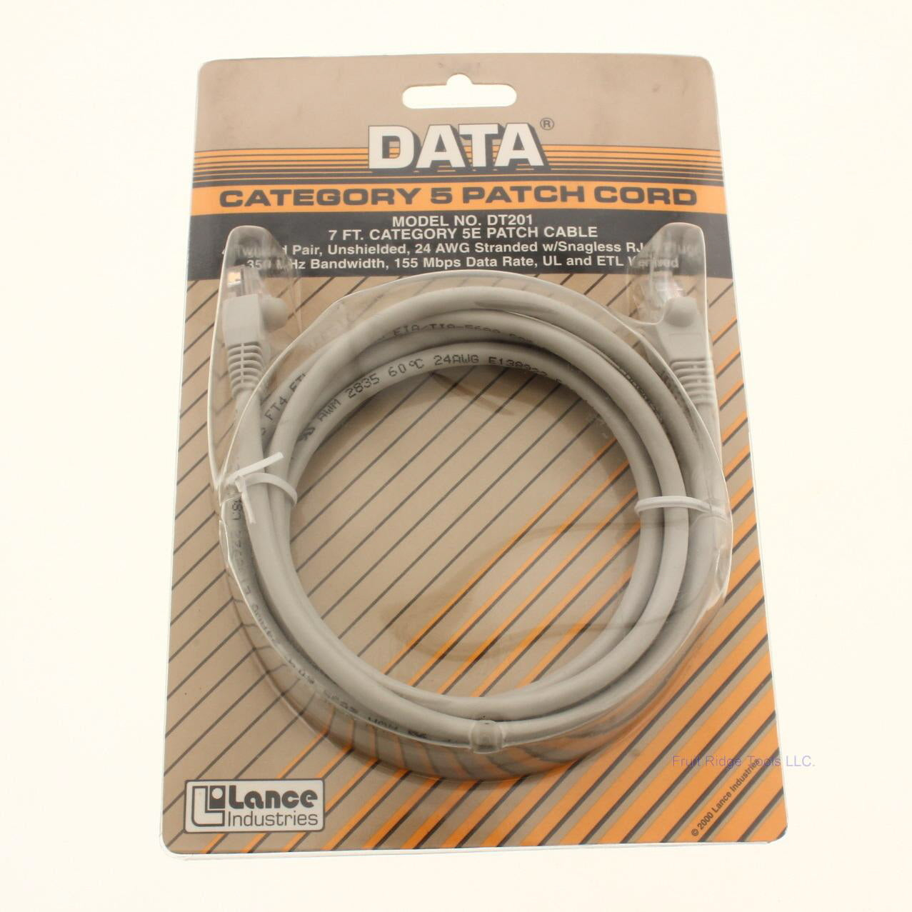 Lance Industries DT101 Gray 7' Cat5e Patch Cord 8 Conductor 4-Twisted Pair 24AWG