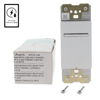Leviton ATM10-1LW White 3-Way Magnetic Low Volt Dimmer SP & Preset Lighted