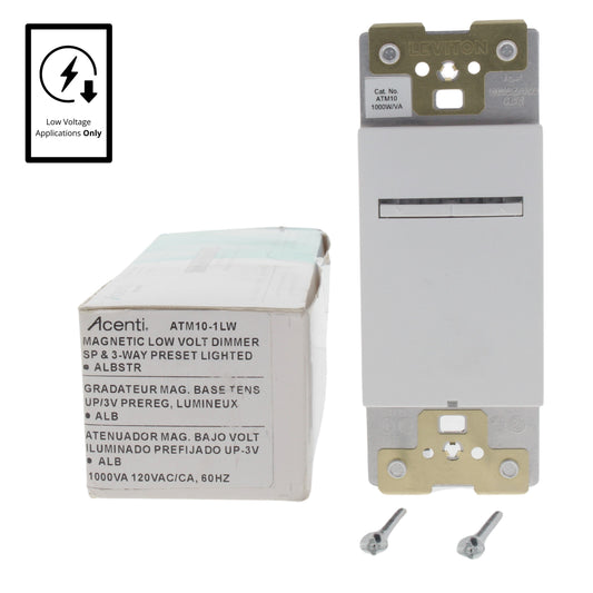 Leviton ATM10-1LW White 3-Way Magnetic Low Volt Dimmer SP & Preset Lighted