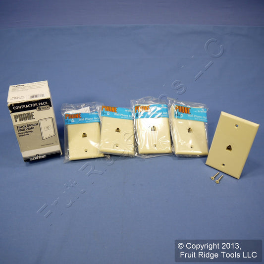 5 Leviton Ivory 4-Wire Phone Jack Wallplates RJ11 Modular Telephone 6P4W C0249-I