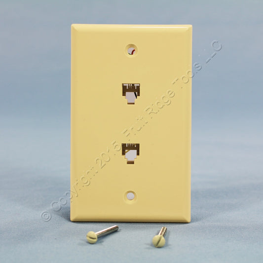 Leviton Ivory Duplex Phone Jack Flush Mount Wallplate Telephone 6P4C C0254-I