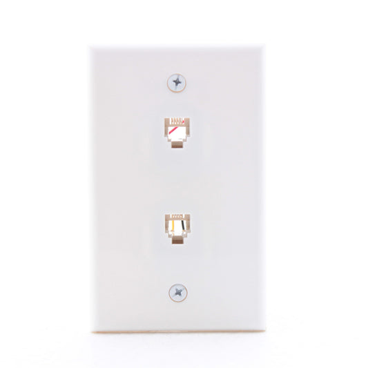Leviton C0254-W White Flush Mount Duplex Phone Jack Wall Plate Telephone 6P4C