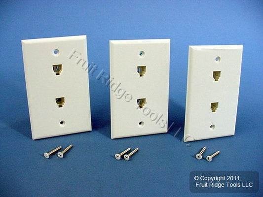 Leviton C0254-W White Dual 4-Wire Telephone Jack Flush Mount Wallplates 6P4C 3pc