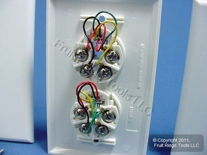 Leviton C0254-W White Dual 4-Wire Telephone Jack Flush Mount Wallplates 6P4C 3pc
