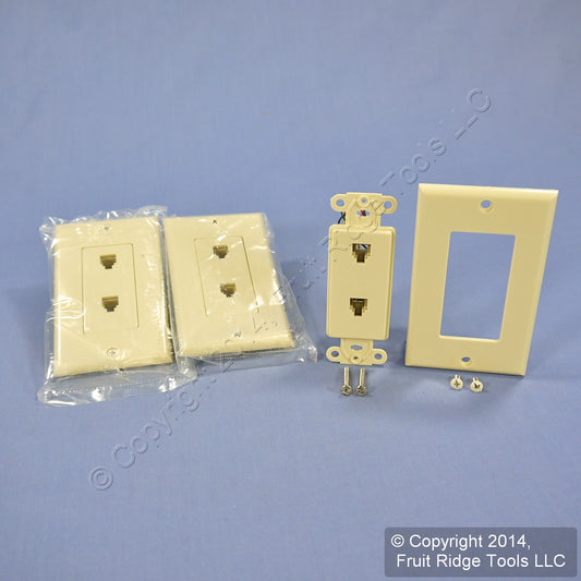 3 Leviton Ivory Decora Dual Telephone Wall Plates Duplex Phone Jacks C2447-I