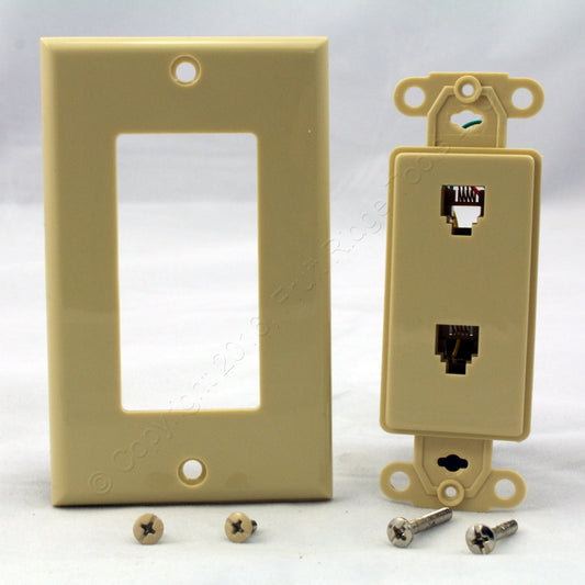 Leviton Ivory Decora Dual Telephone Duplex Phone Jack Wallplate C2447-I