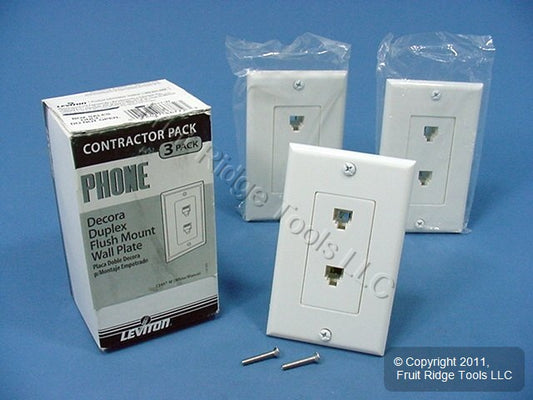3 Leviton White Decora Dual Telephone Wall Plates Duplex Phone Jacks C2447-W