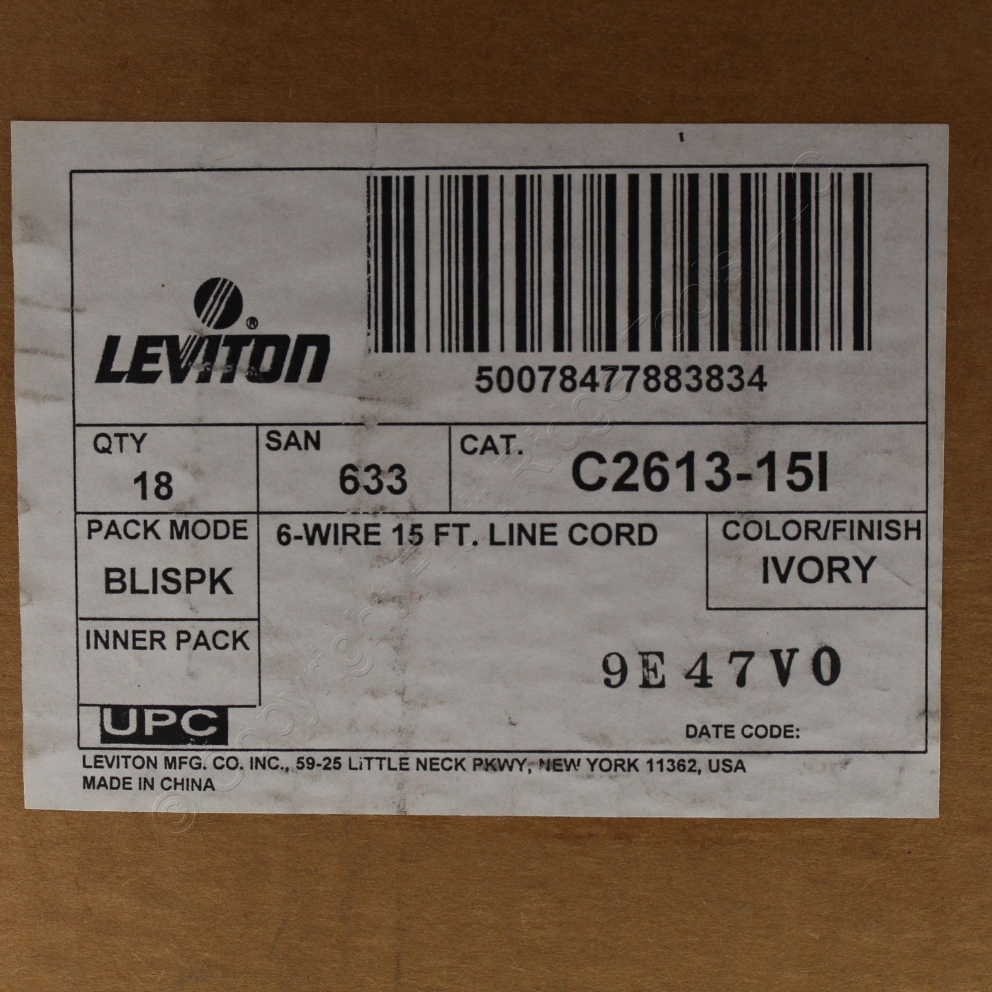 18 Leviton Ivory 15' Phone Line Extension Cords 6-Wire RJ11 RJ14 RJ25 C2613-15I