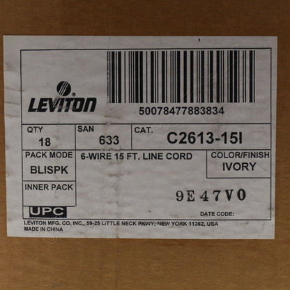 18 Leviton Ivory 15' Phone Line Extension Cords 6-Wire RJ11 RJ14 RJ25 C2613-15I