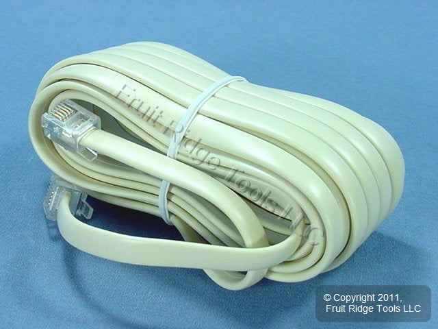 Leviton Ivory 15' Phone Extension Cord Line 6-Wire RJ11 RJ14 RJ25 C2613-15I