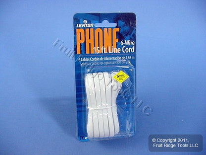 Leviton White 15' Phone Line Extension Cord 6-Wire RJ11 RJ14 RJ25 C2613-15W