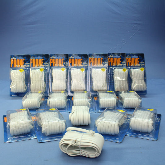Leviton C2613-25W White 25' Flat Phone Cords Telephone Modular Line 6-Wire 18pcs