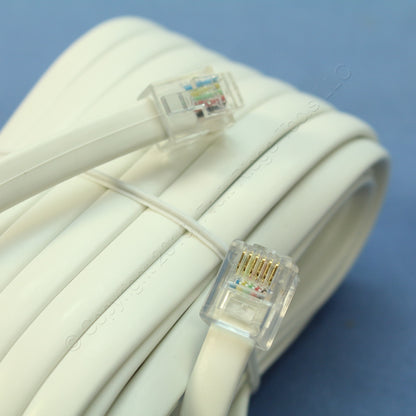 Leviton C2613-25W White 25' Flat Phone Cords Telephone Modular Line 6-Wire 18pcs