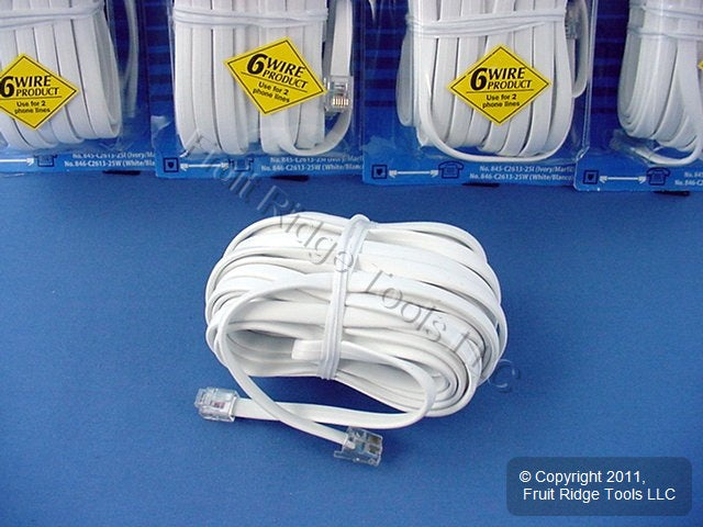 5 Leviton White 25' Phone Cords Telephone Lines 6-Wire Modular C2613-25W