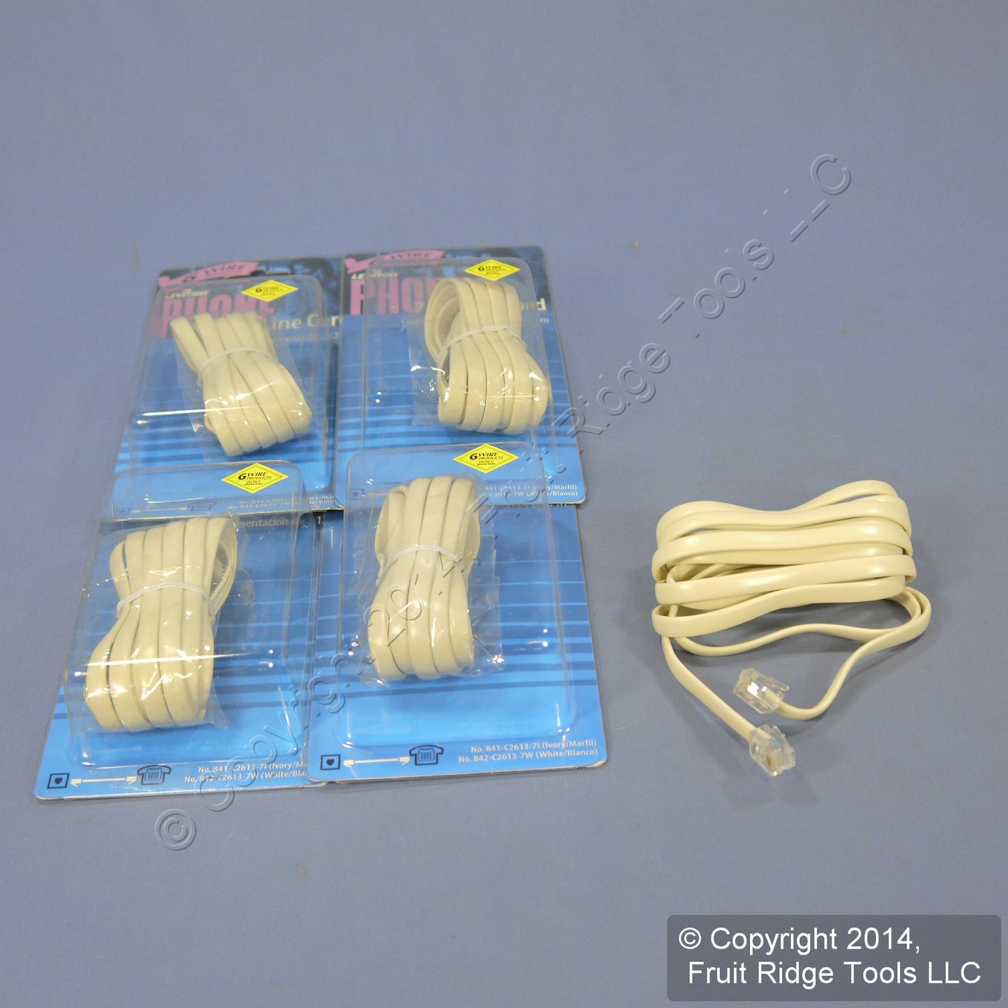 5 Leviton Ivory 7' Phone Cords Telephone Lines 6-Wire C2613-7I