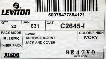 22 Leviton Ivory 6-Wire Surface Mount Phone Jacks Telephone C2645-I