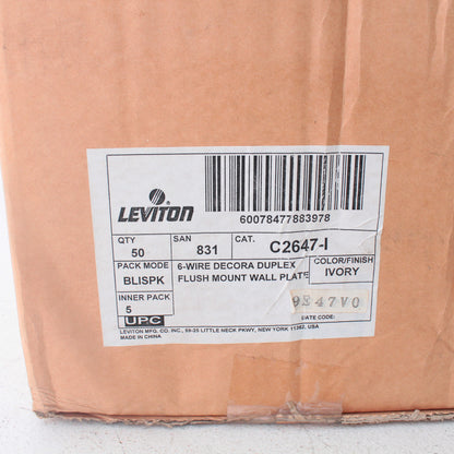 Leviton C2647-I Decora Ivory 6-Wire Dual Phone Jack Wallplates 50-Pack