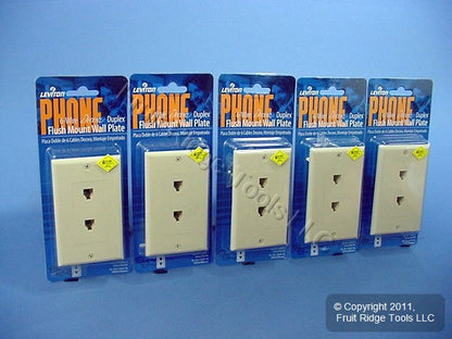 5 Leviton Decora Ivory 6-Wire Duplex Phone Jack Wallplates C2647-I