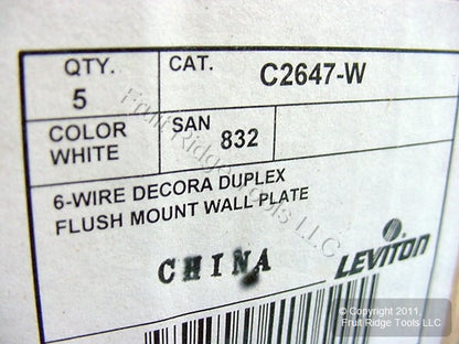 5 Leviton Decora White 6-Wire Duplex Phone Jack Wallplates C2647-W