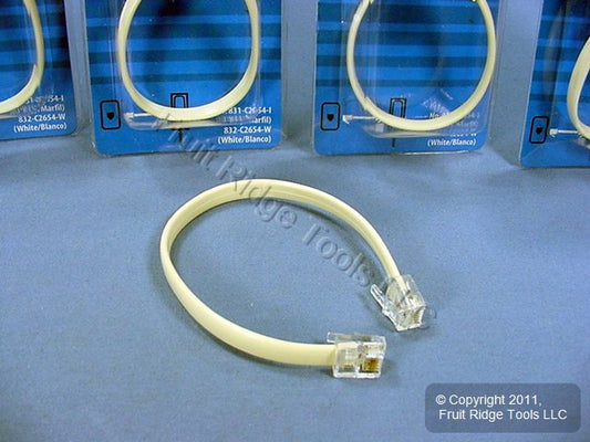 5 Leviton Ivory 8-Inch Phone Patch Cords Telephone Line 6-Wire RJ12 C2654-I