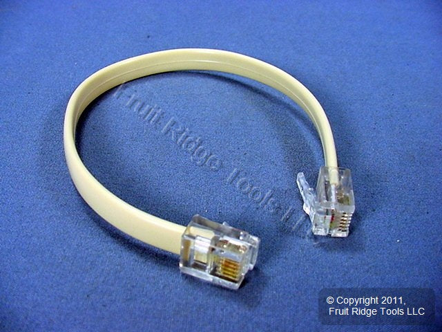 Leviton Ivory 8-Inch Phone Line Patch Cord RJ11 RJ14 RJ25 6-Wire C2654-I