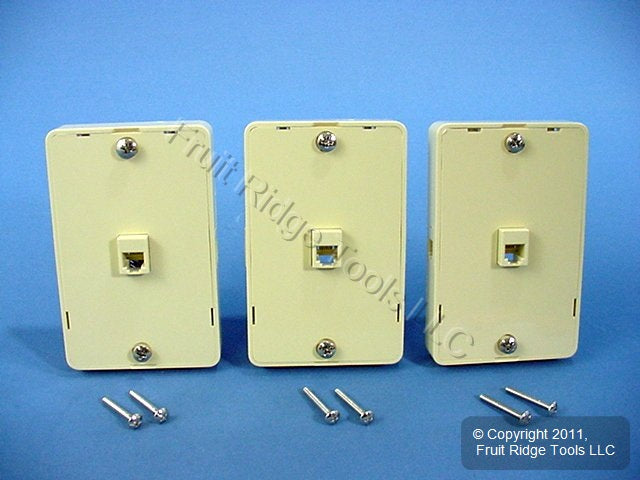 3 Leviton Ivory Wall Mount Jack Mounting Plates w/Side TELEPHONE JACKS C2655-I
