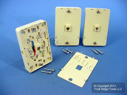 3 Leviton Ivory Wall Mount Jack Mounting Plates w/Side TELEPHONE JACKS C2655-I