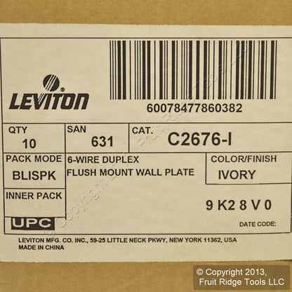 10 Leviton Ivory Duplex Phone Jack Wallplates 6-Wire Telephone C2676-I