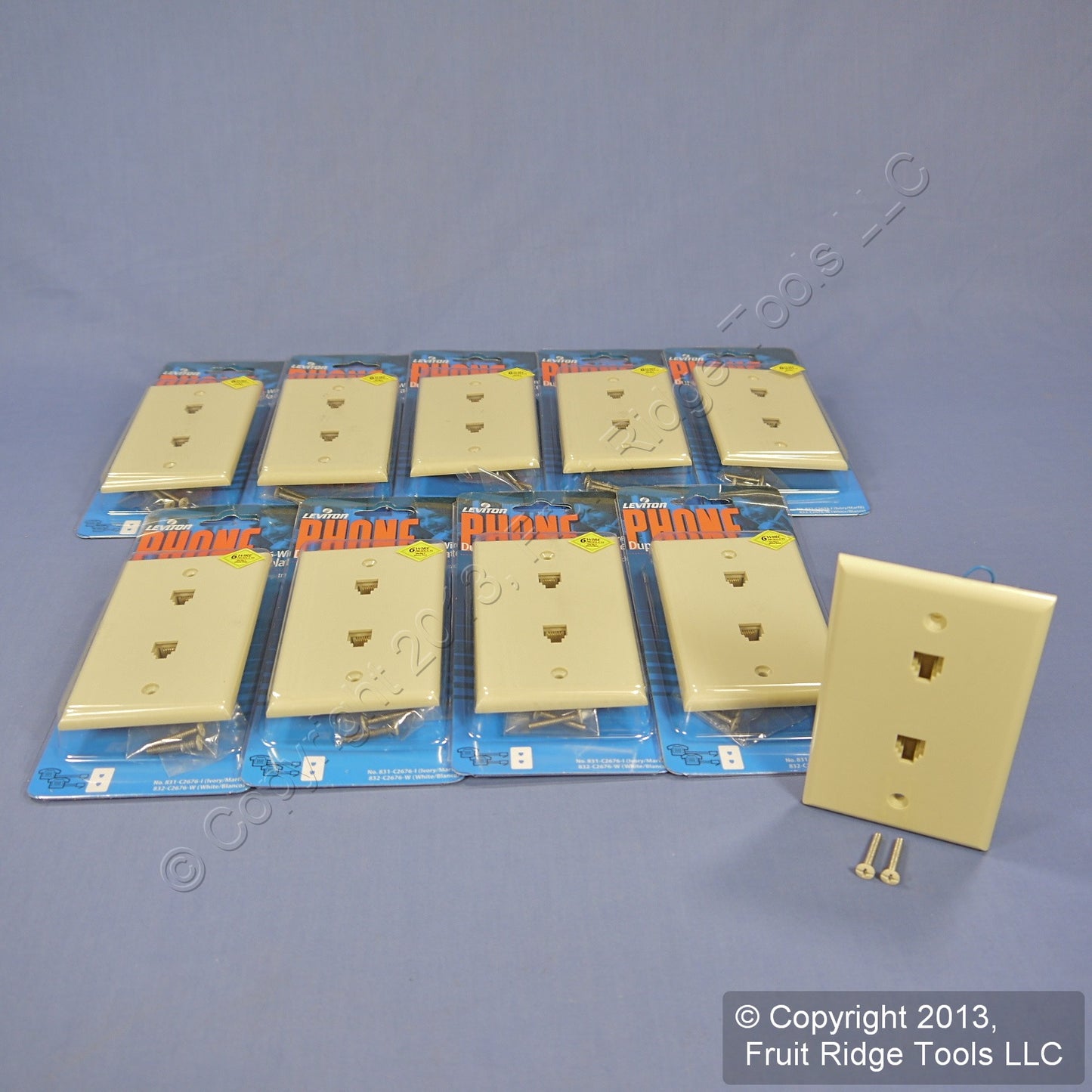 10 Leviton Ivory Duplex Phone Jack Wallplates 6-Wire Telephone C2676-I