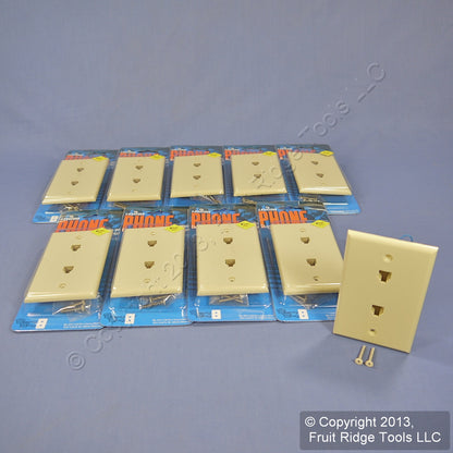 10 Leviton Ivory Duplex Phone Jack Wallplates 6-Wire Telephone C2676-I