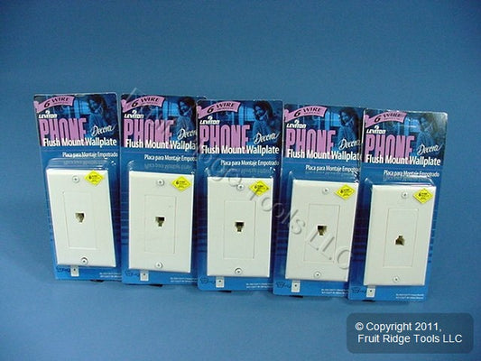 5 Leviton White Decora Phone Jack Wallplates 6-Wire Modular Telephone C2677-W