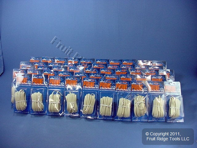 50 Leviton Ivory 25' Flat Phone Line Cords 6-Wire Telephone C2684-25I
