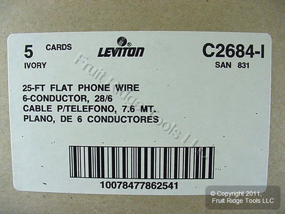 5 Leviton Ivory 25' Flat Phone Line Cords 6-Wire Telephone C2684-25I