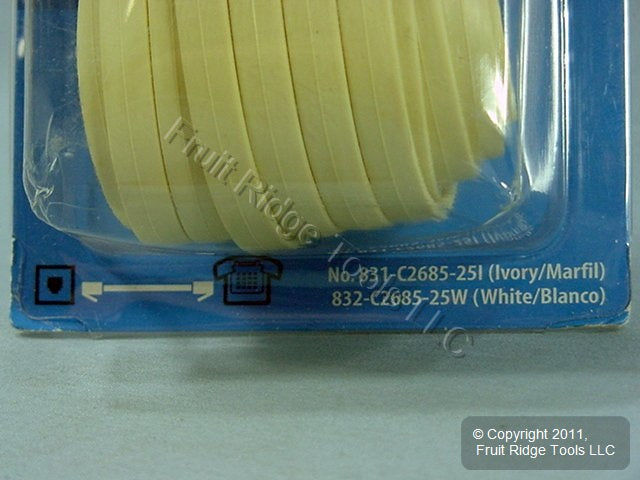 Leviton Ivory 25 Ft Flat Phone Cord Wire Telephone Line 6-Wire Modular C2685-25I